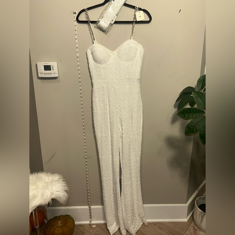 Sequins Sparkling White Flare Jumpsuit